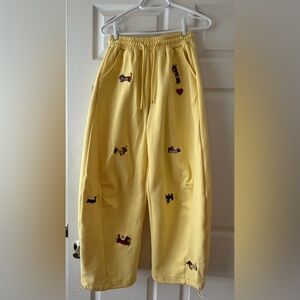 Yellow Embroidered Cartoon Sweatpants